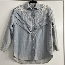 Vintage rockabilly Sequined pearl floral Western Shirt blouse sz small