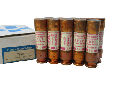 (NEW - Box of 10) GOULD SHAWMUT TR2R 2 A Amp Tri-Onic Fuse
