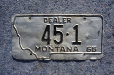 1966 Montana DEALER License Plate Low # 45 - 1  Embossed Dated / No Tab