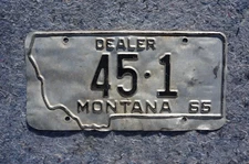 1966 Montana DEALER License Plate Low # 45 - 1  Embossed Dated / No Tab