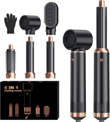 5-in-1 Blow Dryer Brush Hot Air Styler Ionic Dryer Curling Iron, Black/Rose Gold