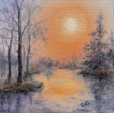 Original Oil Painting Sunset Painting Forest Landscape