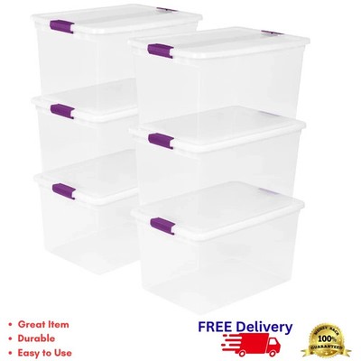 Sterilite 66 Qt ClearView Latch Box Plastic Storage Bin Container Clear 6-Pack
