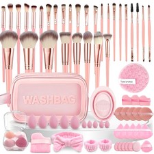 70Pcs Pink Makeup Brush Set - Professional Face Eye Tools, Synthetic