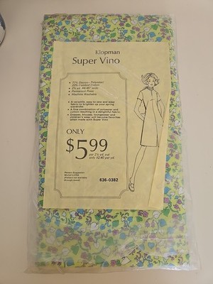 Klopman Mills Green Teal Purple Ivy Floral Calico Fabric 2 1/2+ Yard Vintage 60s