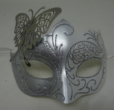 SILBER & WEISS VENEZIANISCHE MASKERADE KARNEVAL PARTY BALL ABSCHLUSSBALL AUGENMASKE & SCHMETTERLING