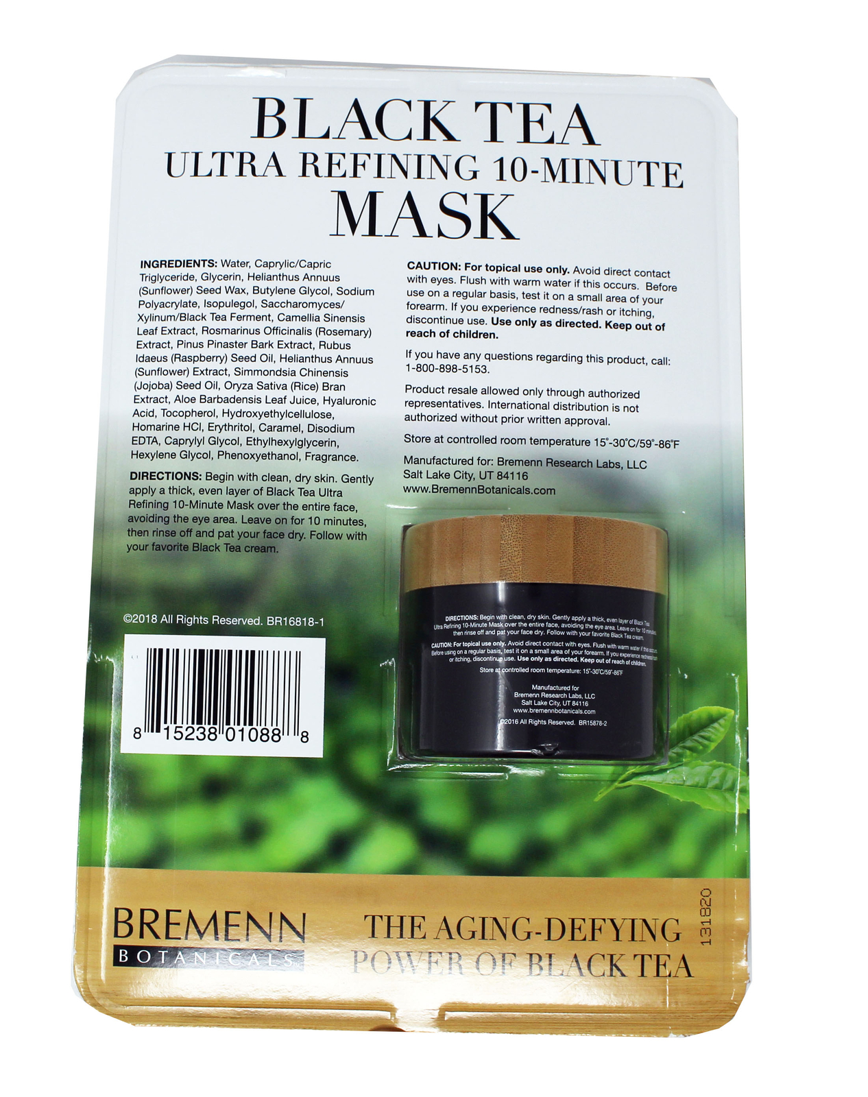 Bremenn Botanicals Black Tea Ultra Refining 10 Minute Mask 3.3 Ounces