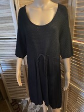 NEW Women's Knit Sweater Dress Size XL Black Sparkle Drawstring Relax Fit ELLE