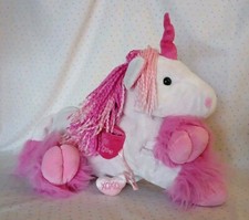 Pink Unicorn Stuffed Animal Plush Valentine Love XOXO Heart Yarn Mane