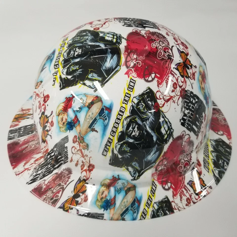 NEW FULL BRIM Hard Hat custom hydro dipped  Harley Quin,  my gun is bigger - Image 2 of 4