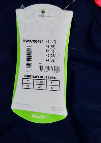 NWT Aqua Sphere Women's Cindy Navy Blue with Coral 1-pc Tank Swimsuit sz 10 14 - Picture 14 of 15