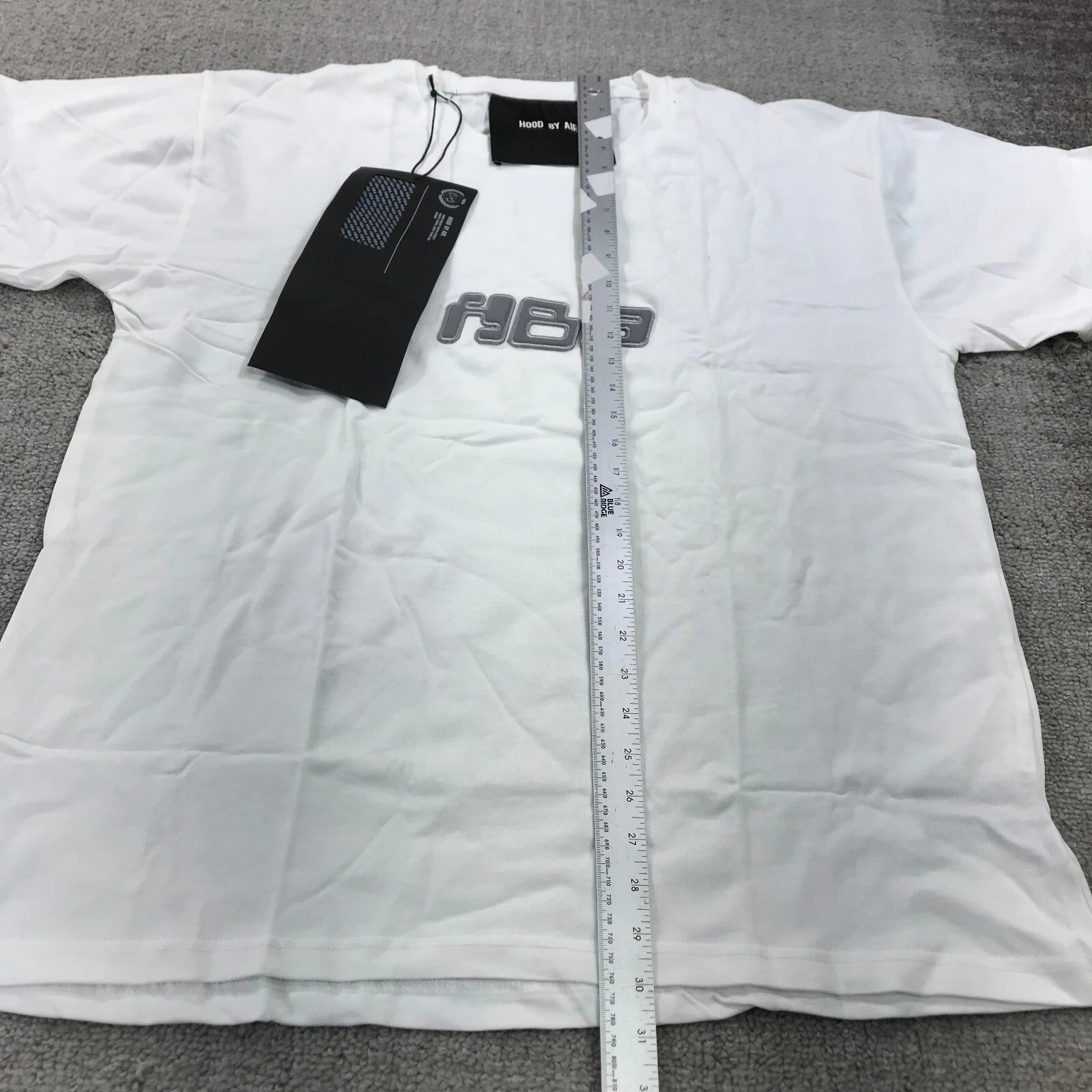 HBA (HOOD BY AIR) Maglietta Cappuccio By Air Da Uomo Large HBA SPELL OUT Grigia Bianca Stampa Bolle