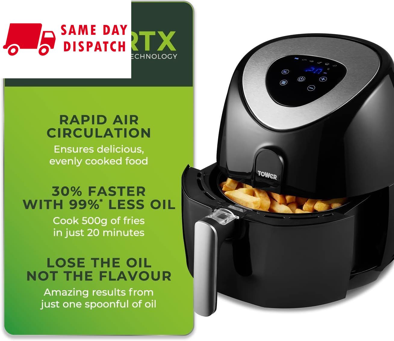 Tower Vortx T17024 Digital Air Fryer Oven with Rapid 4.3 Litre Capacity