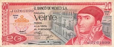 Mexico  20  Pesos  8.7.1976  Series CJ  Prefix  J  Circulated Banknote MPCH