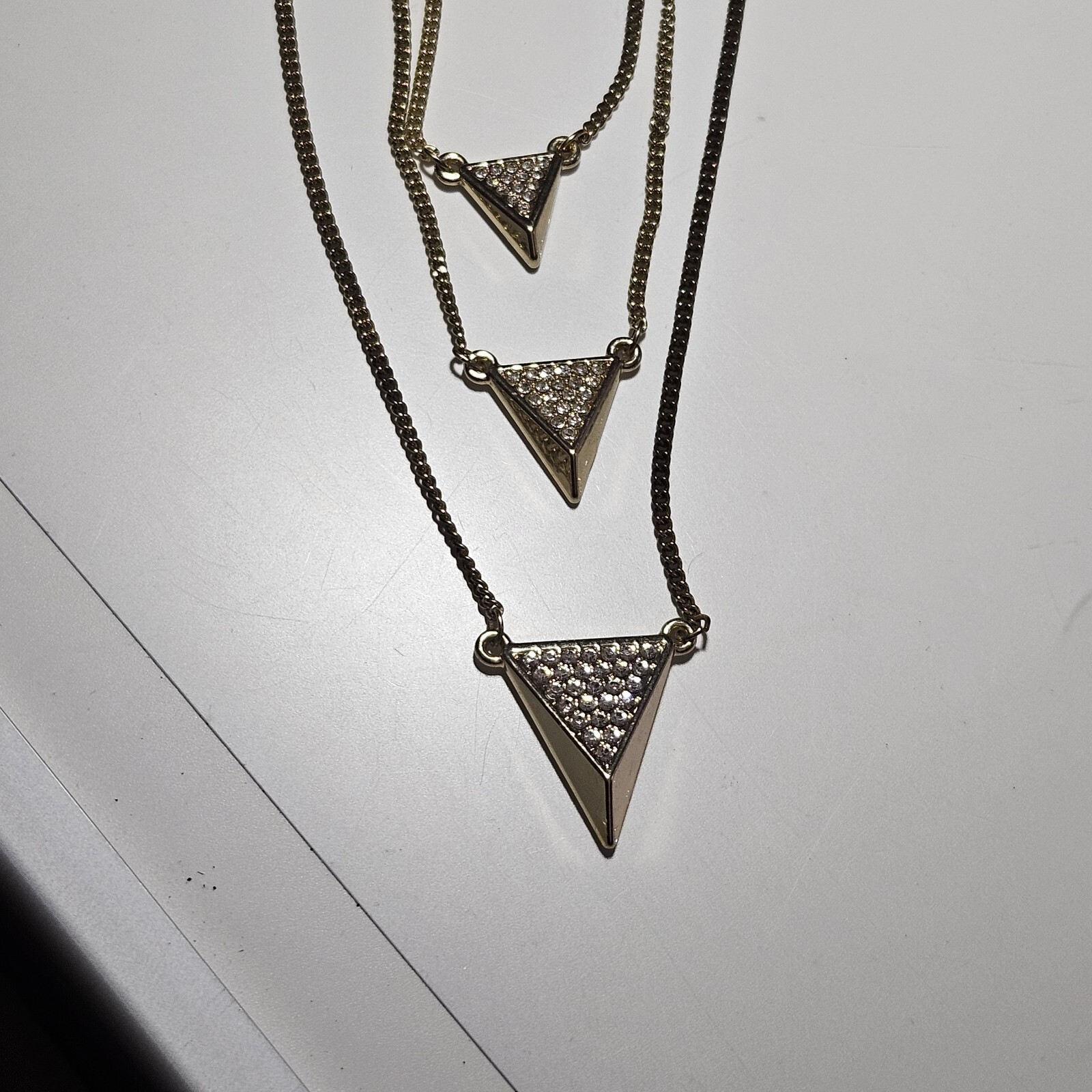 Express Gold Tone Layered Triangular Rhinestone T… - image 15