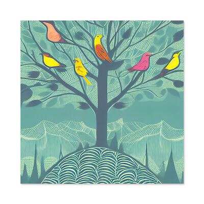 Vogelschwarm sitzt einsamer Baum Gemälde riesiges Wandbild quadratischer Druck Bild