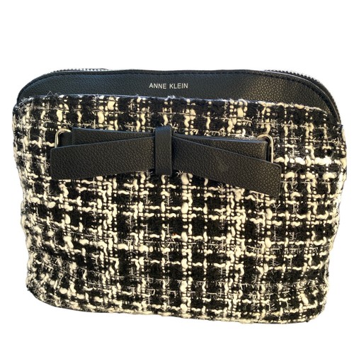Anne Klein Handtasche Tweed & Leder schwarz Crossbody klein mit silbernen Details/Kette - Bild 2 von 7