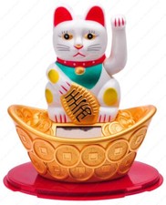 Japanese Maneki Neko Fortune Cat Lucky Solar Powered Lucky Waving Arm Cat Sit...