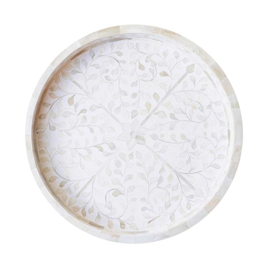 Mother of Pearl Boutique Floral Serving Tray | MOP tray | White Round Inlay Tray - Image 3 of 4