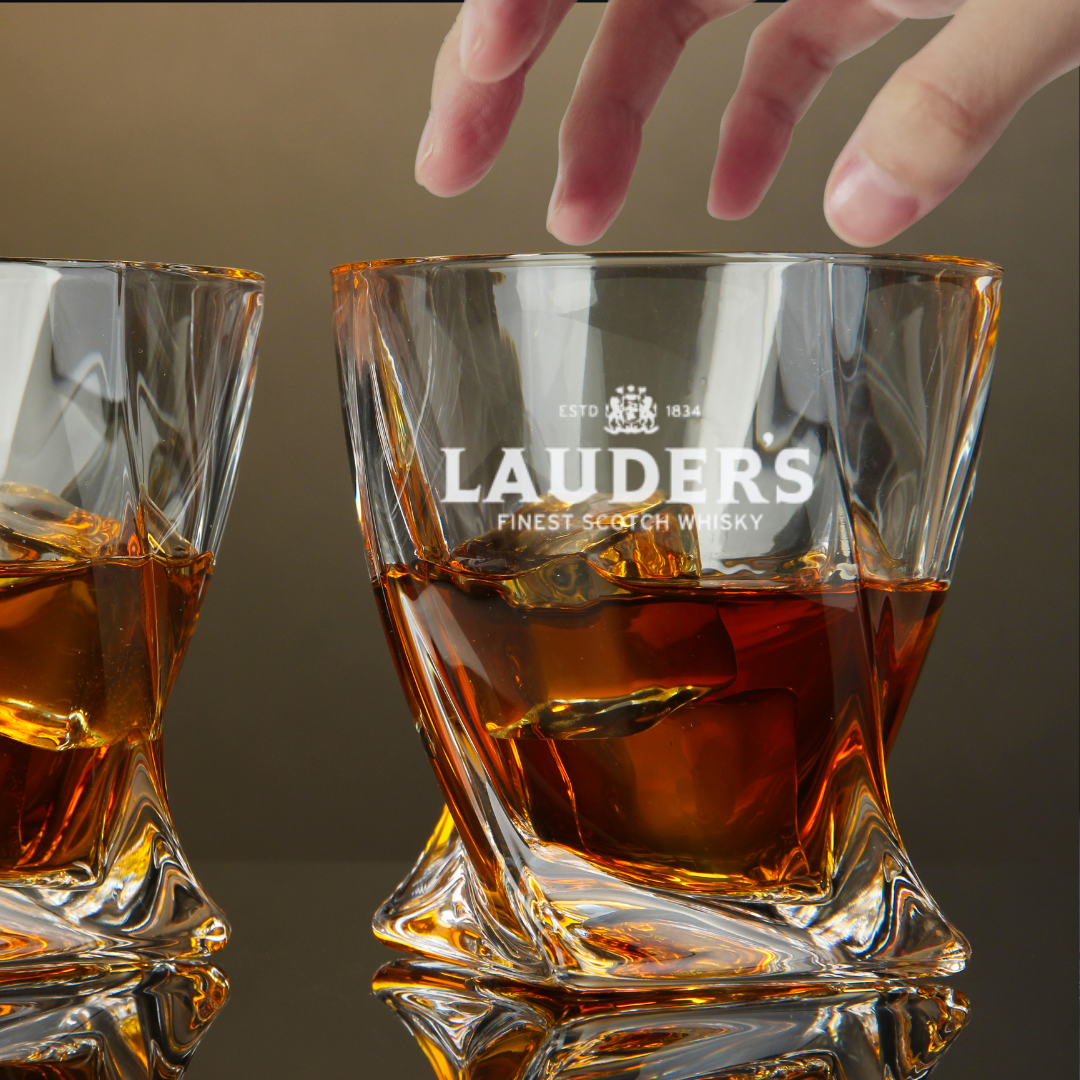 Custom Engraved Lauder's Scotch Whiskey Glass – 10 oz Twisted Rocks Glass