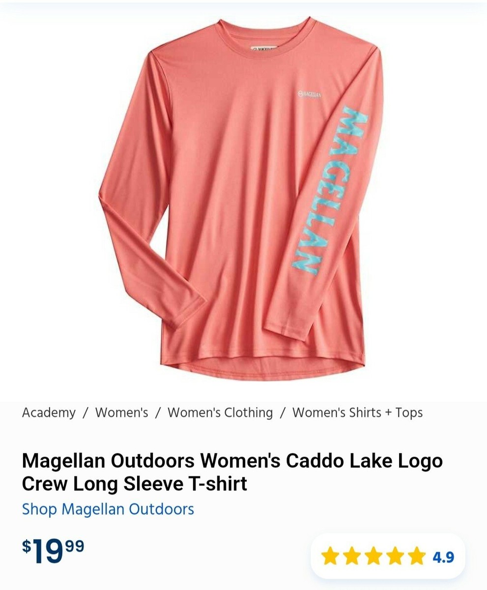 Womens Magellan Outdoors Caddo Lake Logo Crew Long Sleeve Fishing Shirt Sz  M | eBay