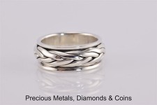 Sterling Silver 7.7mm Over Under Spinner Band Ring 925 Sz: 6.5
