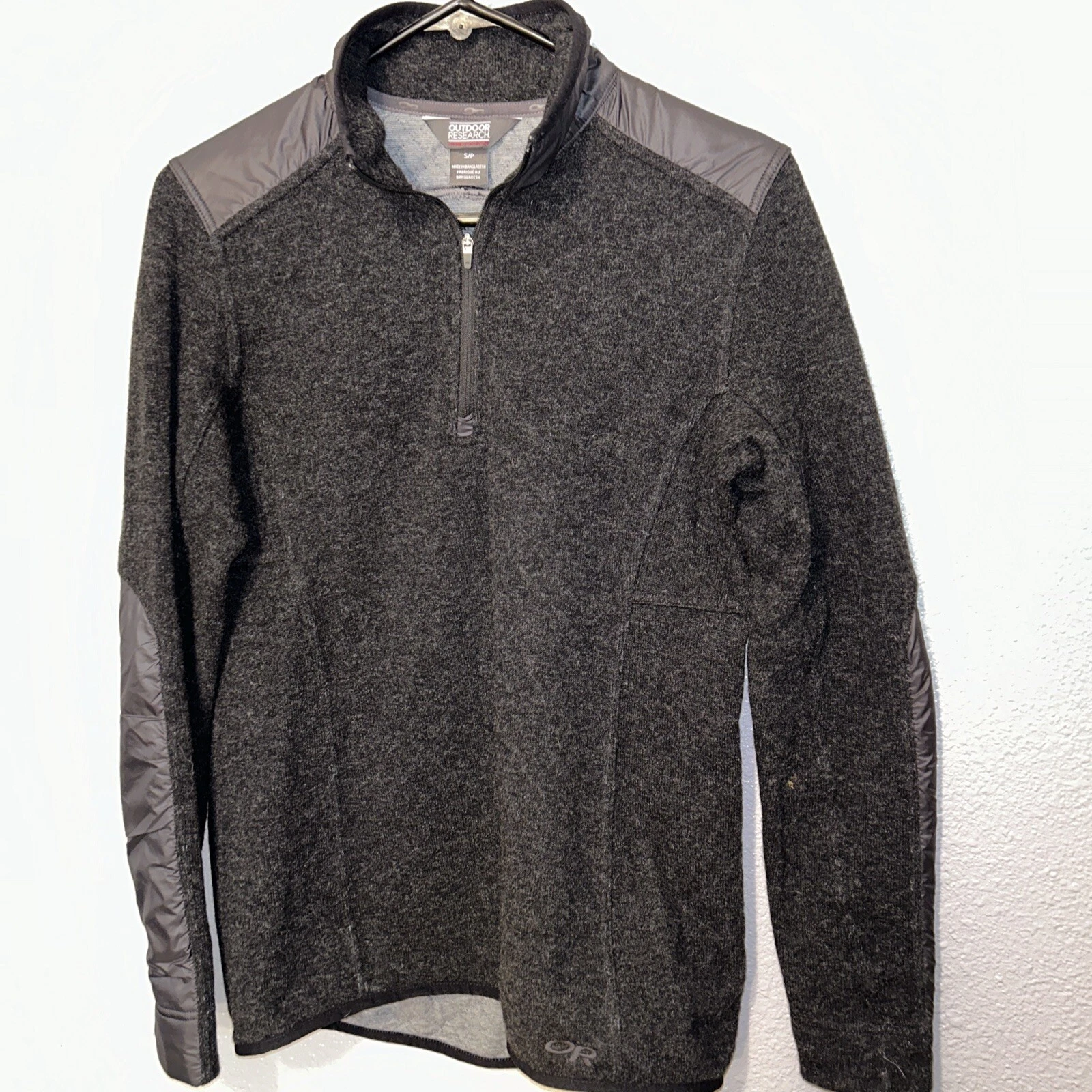 outdoor-research cypress hybrid 1/4 zip wool pullover jacket
