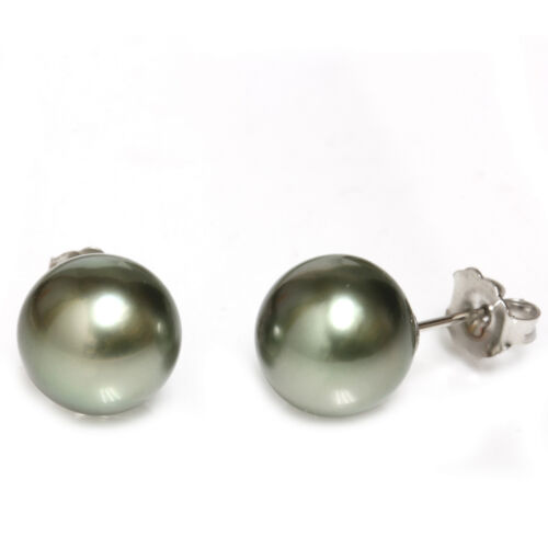 Tahiti Perle Boucles D'Oreilles Gris or Vert 9mm AAA sans Défaut - Bild 1 von 1