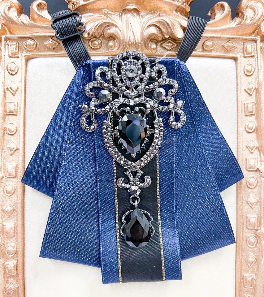 Blue crystal bowtie, Kid's Necktie, Black Crystal Brooch, Kids Size, 2 in 1 - Image 2 of 4