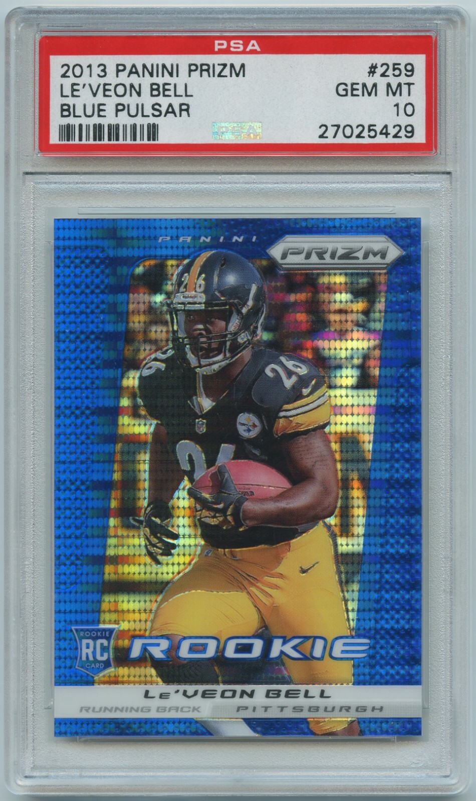 Le'Veon Bell rookie: 2013 Panini Prizm #259 Blue Pulsar PSA 10 GEM MINT POP 8