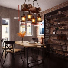 Rustic 4 Heads Chandelier Wood Industrial Ceiling Lamp Pendant Light Fixture USA