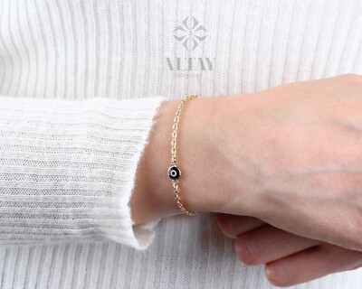 14K Gold Evil Eye Armband, Goldkettenarmband, Evil Eye Bettelarmband