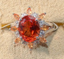PADPARADSCHA SAPPHIRE SYNTH - ORANGE SAPPHIRE - WHITE ZIRCON -RING SIZE 6-SILV