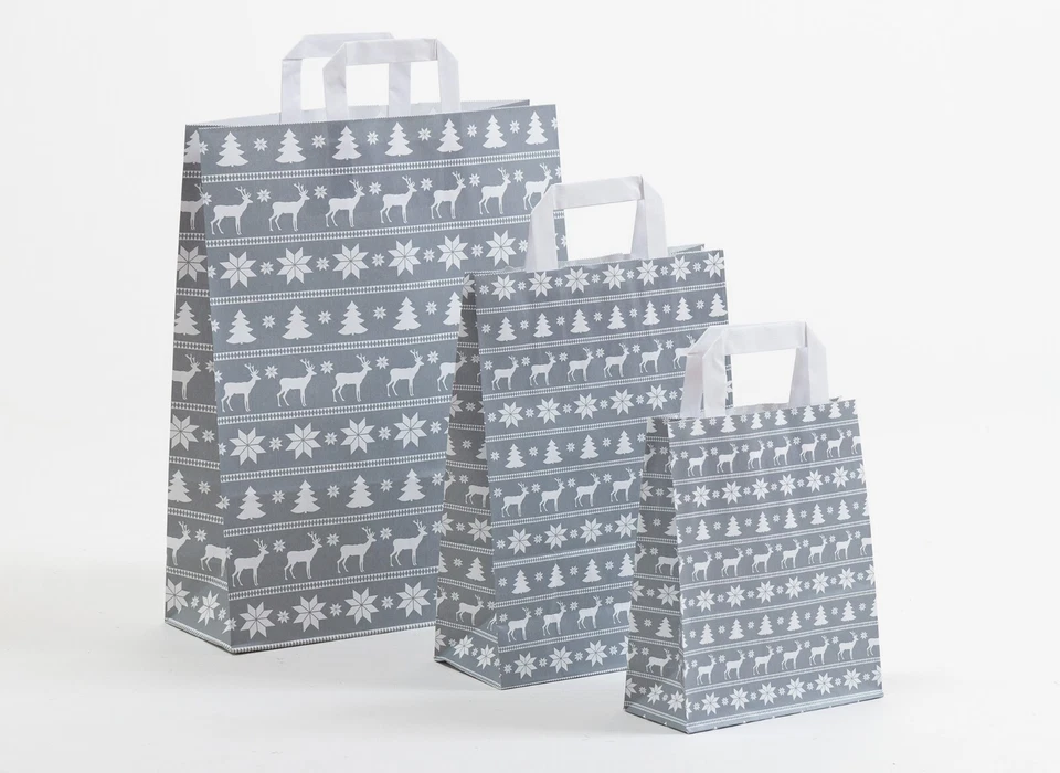 GK-VERPACKUNGEN Papiertragetaschen Norweger grau Papiertüten Winter Weihnachten Tüten Schnee