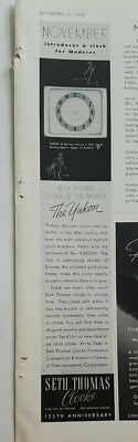 1939 Seth Thomas Yukon 8 day key wind self starting electric clock vintage ad