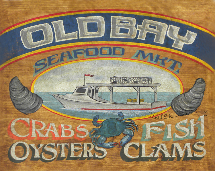 【ビンテージ/米国購入】OLDE HICKORY BREWERY サインボード Old Bay Seafood Art Print Wall Decor Vintage Look Chesapeake Bay