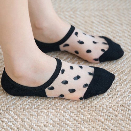 Womens Girls Ultrathin Transparent Lace Socks Polka Dot Low Cut Invisible Socks - Picture 10 of 17
