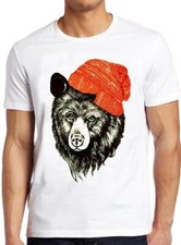 Bear with Beanie Funny Cute Animal Present Cool Gift Tee T Shirt M318