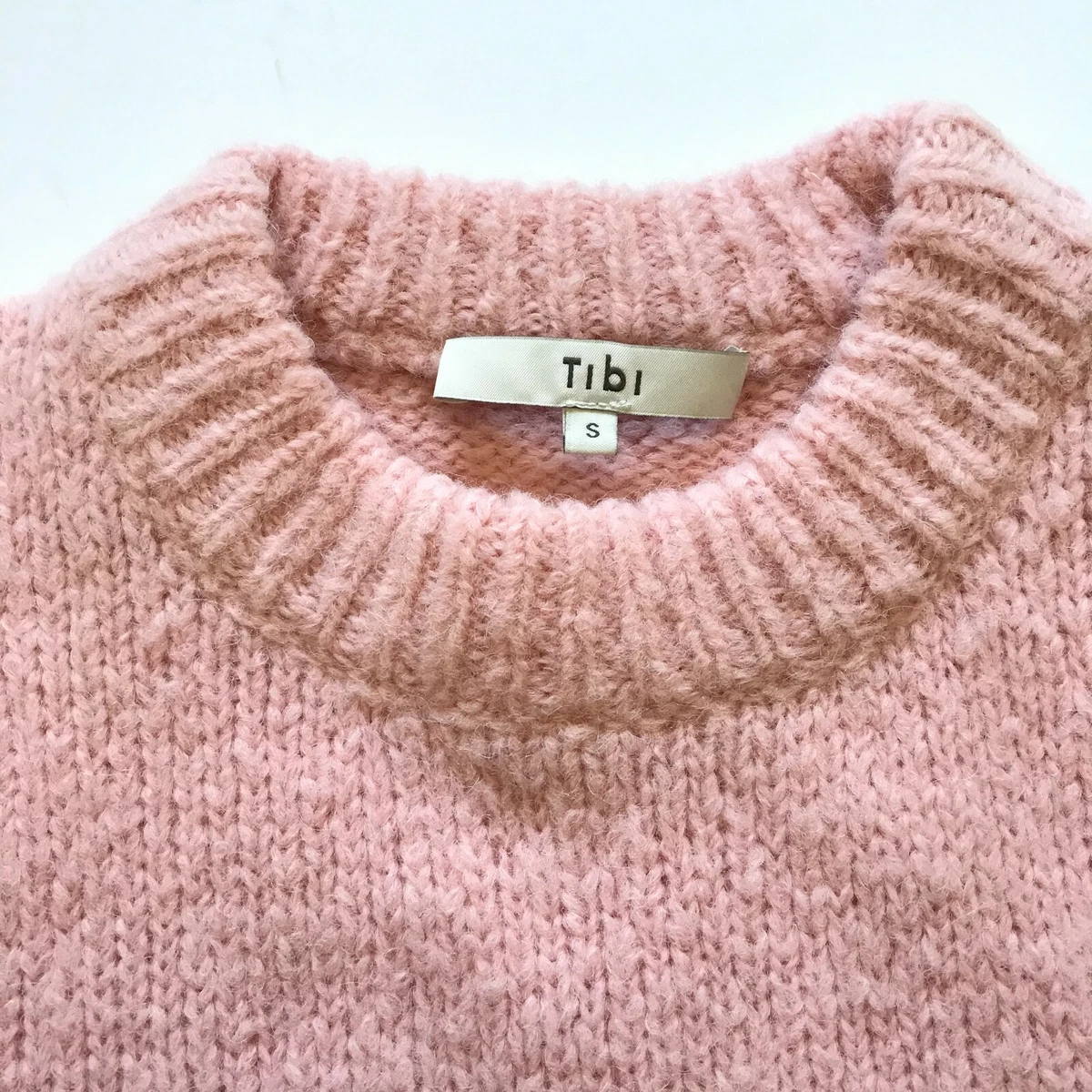 Tibi Cozette Cropped Sweater Womens Small Pink Long Sleeve Alpaca