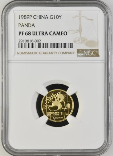 1989 Proof China Panda 1/10 oz Gold Coin 10 Yuan 10 Y NGC PF68 Ultra Cameo