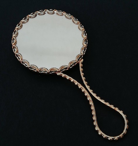 Vintage Limoges France Porcelain Hand Handbag Mirror Blue Blossom Flowers - Picture 2 of 7