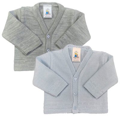 Baby Boy Cardigan Knitted Plain V Neck Angel Kids 1391 Grey Blue