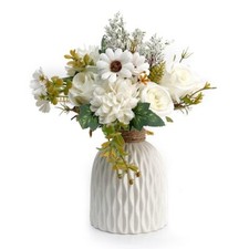 11.8" Artificial Flowers in Ceramic Vase Silk Flower Bouquet White Color