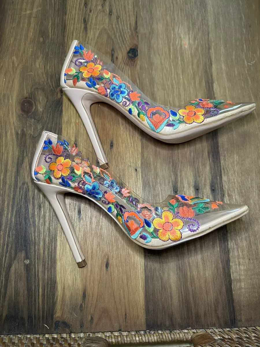 Help me find these! Close toed heels clear with purple flowers :  r/findfashion