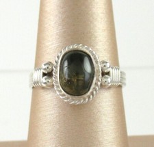 .925 Sterling Silver Peridot Ring Wire Wrapped Artisan Oval Cabochon size 6.5