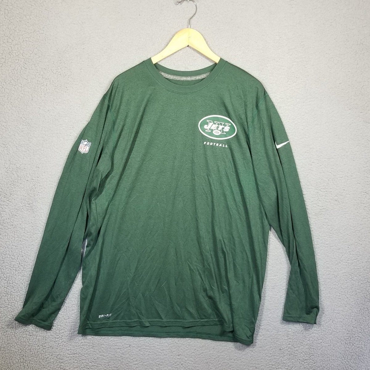 Nike On Field NY Jets Team Issue T Shirt Long Sleeve Green Mens XL NWOT