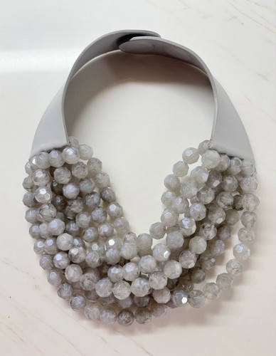 Fairchild Baldwin  Gray Bella Bib Beaded Layered Necklace Leather 18"