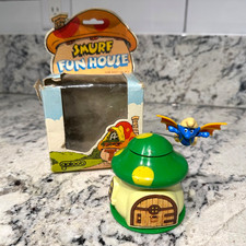SMURF Fun House Flying Smurf Wind-Up Toy Vintage 1982 IOB For Display or Repair