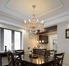 8-Light Amber K9 Crystal Chandelier Candle Pendant Light 28 inches