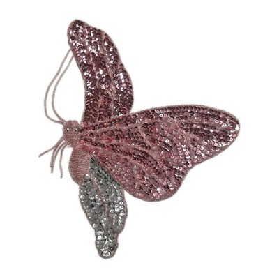 Vintage Beaded Sequin Patch Applique Butterflie Pink Silver Spring Easter Large